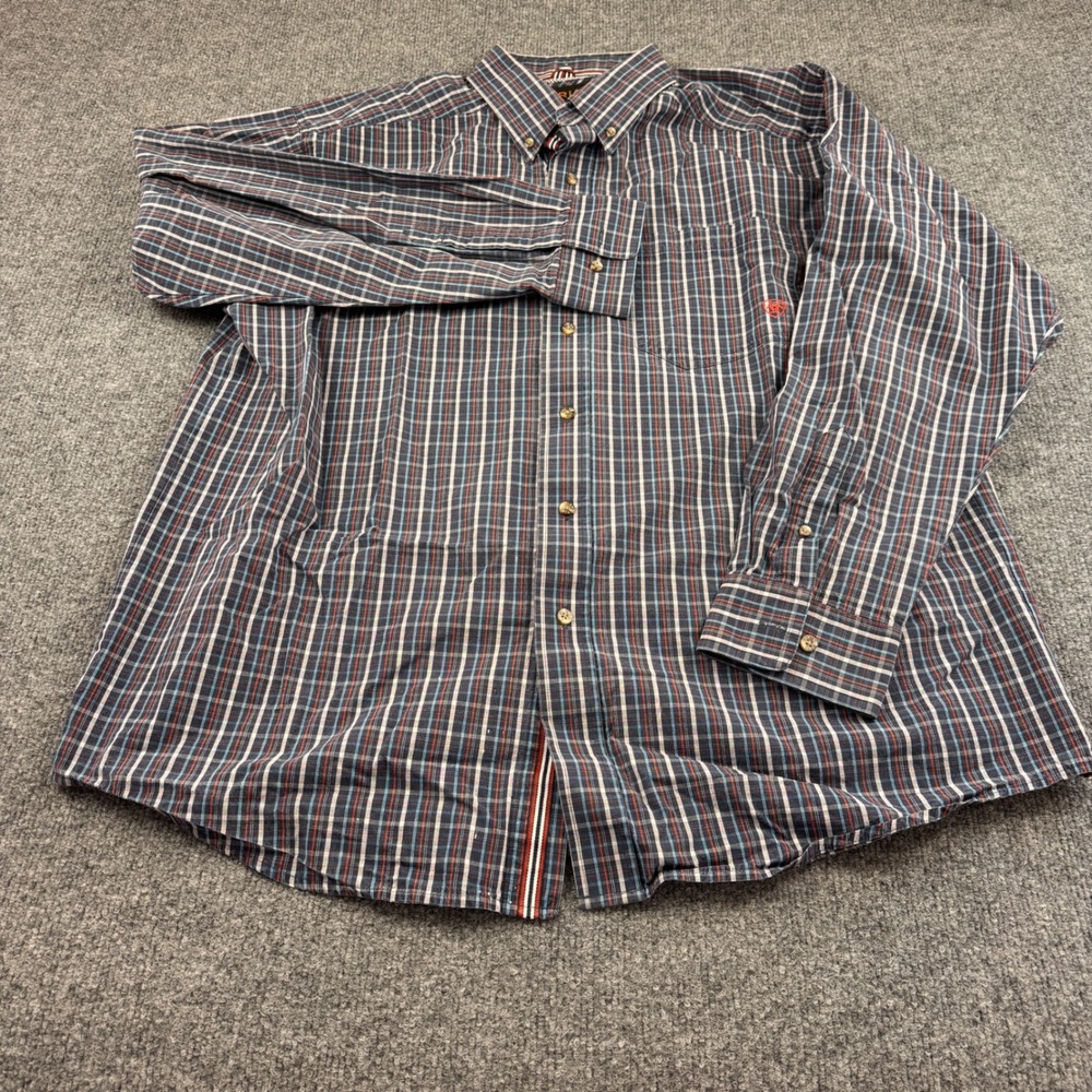 Ariat Pro Series Shirt Mens XL Navy Red Plaid Good Western Mesh Back Long Sleeve